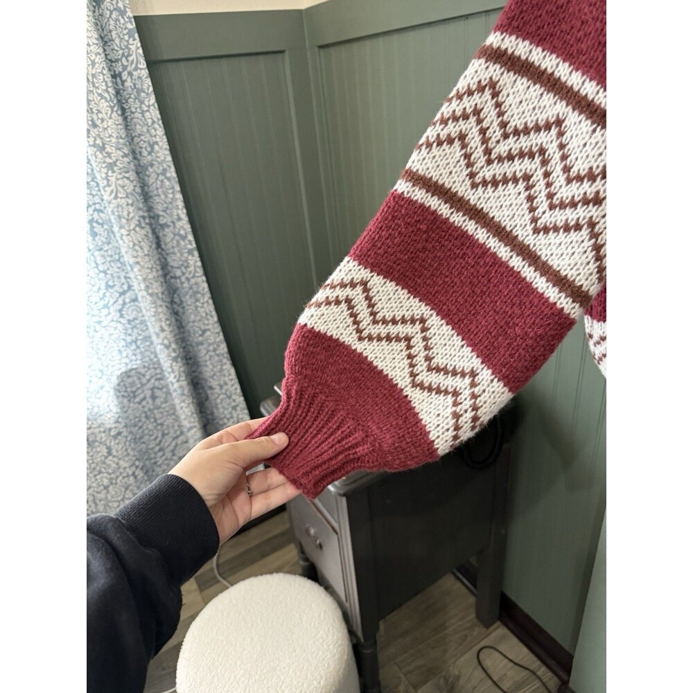 Le Lis Collection Red Nordic Fair Isle Full Zip Sweater Jacket S Après Ski New - Picture 6 of 7